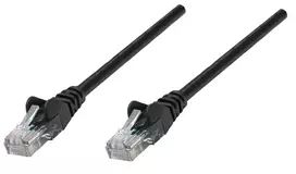 Intellinet tinklo kabelis, Cat6, 2 m, juodas, varis, U/UTP, PVC, RJ45, auksuoti kontaktai, su apsauga nuo užkliuvimo, su gaubtais, viso gyvenimo garantija