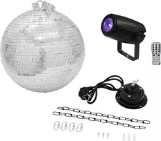 LED disko rutulio rinkinys EUROLITE 20000562 – 30 cm veidrodinis rutulys su varikliu ir integruotu LED apšvietimu