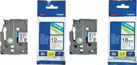 Juostelių rinkinys 2 vnt. Brother 12 mm ir 18 mm balta ant juodo – suderinamas su Brother etikečių spausdintuvais