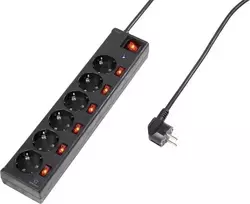 Renkforce 1296314 ilgintuvas su apsauga nuo viršįtampių, 6 lizdai, Schuko, juodas