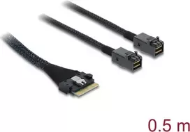 DELOCK PCIe 4.0 plonas SAS kabelis SFF-8654 8i į 2× Mini SAS HD SFF-8643, 0,5 m