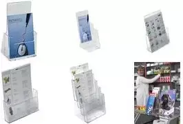 helit stalinis brošiūrų stovas, DIN A4 portretas, 4 skyriai, skaidrus akrilas, matmenys: (P)230 x (G)170 x (A)345 mm (H2352402)
