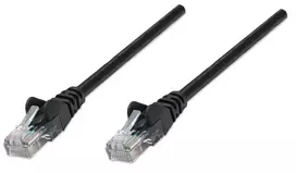 Intellinet tinklo jungiamasis kabelis Cat5e, 1,5 m, juodas, CCA, U/UTP, PVC, RJ45, paauksuoti kontaktai, su apsauga nuo užsikabinimo, su gaubtu, viso gyvenimo garantija