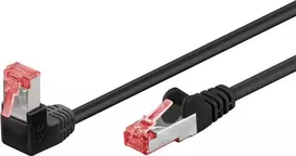 Goobay CAT 6 jungiamasis laidas 1x 90° kampu, S/FTP (PiMF), juodas, 5 m – fiksatorius viršuje, LSZH be halogenų, varis (51546)