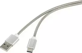 Renkforce USB 2.0 jungiamasis laidas [1x USB 2.0 kištukas A - 1x USB-C™ kištukas] 1 m sidabrinis, nerūdijančio plieno pynė (RF-4888671)