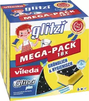 Valymo kempinė VILEDA Glitzi plus MEGA-PACK 18 vnt. – abrazyvinių kempinių rinkinys indams ir paviršiams