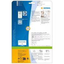 HERMA 10791 širdelių formos etiketės, skersmuo 60 mm, iš popieriaus, savaime limpančios, iš anksto iškirptos A4 lapuose, baltos spalvos