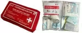 Automobilių pirmosios pagalbos rinkinys IWH KFZ-Verbandtasche Model 023511, turinys pagal DIN 13164, raudonas