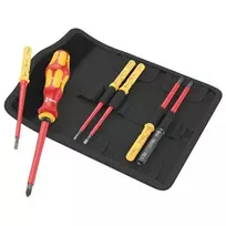 Wera 05006601001 Kraftform Kompakt VDE 7 Universal 2 Tool Finder atsuktuvų rinkinys, 7 dalys, 817 VDE rankena antgaliams + 6 keičiamos VDE mentelės, IEC 60900, su diržo dėklu