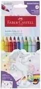 Spalvoti pieštukai Faber-Castell Einhorn Jumbo Grip — 10 vnt., trikampis storas kotas, minkštas šerdis