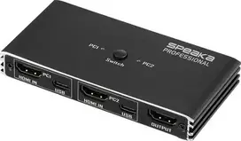 SpeaKa Professional HDMI 2.0 Slim KVM 2X1 USB2.0+IR, juodas HDMI jungiklis, 3840 x 2160 pikselių (SP-13724436)