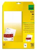 Sigel LP711 atvirukų popierius A6 (105 x 148 mm), 185 g/m2, 80 kortelės, baltas