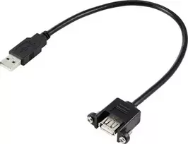 Renkforce USB 2.0 laidas, USB-A kištukas – USB-A lizdas, 0,25 m, juodas, montavimui su fiksavimo varžtais RF-5720402