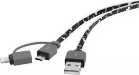 USB laidas Renkforce RF4145364 — USB 2.0, USB-A į USB-Micro-B ir Apple Lightning jungtimis