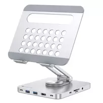 Techly 8-in-1 USB-C Hub Docking Station stovas planšetei, sidabrinis, aliuminis, 360°