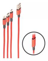 shiverpeaks BASIC-S 3-in-1 įkrovimo kabelis, USB-A į Micro-B + USB-C + 8-pin, raudonas, 1,2 m