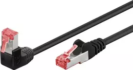 Goobay CAT 6 jungiamasis laidas 1x 90° kampu, S/FTP (PiMF), juodas, 10 m – fiksavimo skirtukas viršuje, be halogenų LSZH, varis (51547)