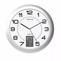 Sieninis/stalinis laikrodis Unilux 100340853 — Kvarcinis, apvalus, metalinis sidabrinis, Ø 31 cm, baterija AA/AAA