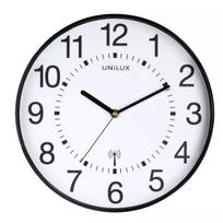 Unilux WAVE Round Black radijo bangomis sinchronizuojamas sieninis laikrodis, 30 cm skersmens, AA baterija, 1,5 V