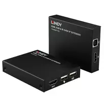 Lindy HDMI, KVM ir IR per IP siųstuvas-imtuvas, laidinis, 150 m, Cat5e, Cat6, juodas, metalinis