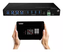 Lindy 4x4 USB 3.2 Gen 1 matricos jungiklis, 5Gbit/s, juodas, metalinis, sukamasis, CE, FCC, RoHS ir REACH, USB Type-A, USB Type-B