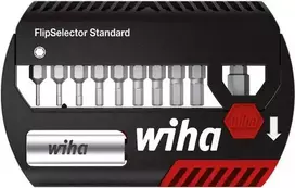 Wiha FlipSelector Standard sukimo antgalių rinkinys, 11 vnt., 25 mm poliamidiniai antgaliai, 1/4 colio šešiabriaunis kotas
