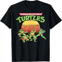 Mademark x Teenage Mutant Ninja Turtles - Teenage Mutant Ninja Turtles Retro Logo & Eighties Sunset T-Shirt M juoda