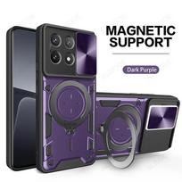 Armor Magnetic Ring Stand Funda for POCO X7 Pro / X6 Pro 5G Case Slide Camera Protection Cover for Xiaomi POCO X6 5G Capa for POCO X7 black