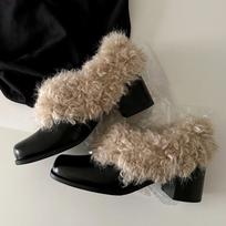 Muller shoes fluffy thick heel lady square head warm single shoes loafers with plush heel 40 ruda