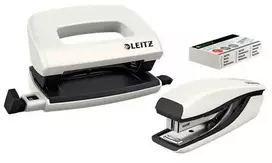 Segiklio ir skylmušio rinkinys Leitz WOW Mini, 10 lapų, Perlų baltumo, P2, metalas/plastikas, 80 g/m², 3,5 cm