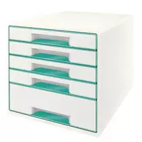 Leitz WOW Cube spintelė su 5 stalčiais, turkio spalvos, balta, plastmasė, 287x270 mm