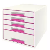 Leitz WOW Cube spintelė su 5 stalčiais, plastikas, rožinė/balta, 270x287 mm