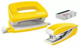 Leitz Mini WOW segtuvas ir skylių perforatorius, geltonas, 10 lapų, P2