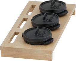 Bbq-toro mini olandiška orkaitė su mediniu padėklu, 3 x skersmuo 11 cm, ketaus 3 dalių serviravimo indų rinkinys, puodas, mažas kepimo indas su dangčiu, ketaus puodas, kepimo puodas, kepimo puodas, olandiškas puodas, ugnis