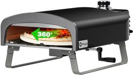 Q Pizza dujinė picų krosnis su rankinio sukimo funkcija, 500 laipsnių picų grilis lauko sodui su 33 cm skersmens picų akmeniu, kepkite picą profesionaliu lygiu savo kontrolėje