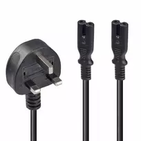 Lindy 2,5 m UK 3 kištukinis kištukas į 2 x IEC C7 skirstytuvą, juoda