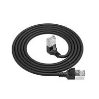 ACT Black 0,25 m U/FTP CAT6A LSZH liekna jungiamoji virvutė su RJ45 kištukais 90° kampu žemyn į tiesų