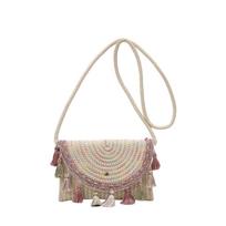 Summer Bohemian Style Tassel Women Straw Crossbody Bags Travel Lightweight Ladies Envelope Shoulder Bag Simple Female Handbag chaki