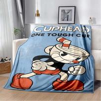 Cuphead & Mugman Flannel Blanket, Soft Warm Throw with Classic Game Print, Cozy Bedding for Retro Game Fans 80cm x 120cm gray