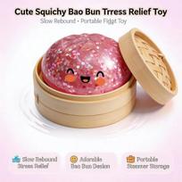 Soft Squishy Steamed Bun Squeeze Toy with Beads Sparkles Simulation Bao Fidget Stress Relief Toy Sensory Decompression Accessory beige