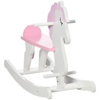 Wooden Rocking Horse for Children 1-3 Years Old with Handlebars and Pedals, 50 kg Load Capacity, 68x27x51.5cm, White and Pink
