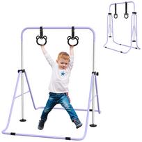 Children's parallel bars with rings, height-adjustable, foldable, non-slip, steel frame, 148x105x88-128 cm, pink
