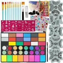 Face Kit 42 Colors Non-toxic Water-based Body Paint Stencil Brush Sponge Set Halloween 1 pcs red