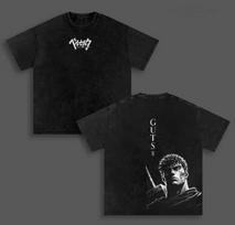Anime Berserk Guts T-shirt Manga Vintage Washed Oversized T Shirt Summer Casual Short Sleeve Polyester Tees Clothes Men Clothing S juoda