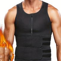 Men's Body Shaper Waist Trainer Sauna Suits Sweat Zipper Tank Top Fitness Tummy Control Fat Burner Workout Corset XXXL juoda