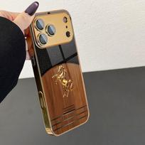 Auksinis žirgas Medžio raštas Auksiniai metaliniai dažai Stiklinis telefono dėklas iPhone 17 11 12 13 14 15 16 Pro Max 15 Plus 17Air 16E iPhone 14 Plus black