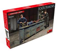 MiniArt Scale Craftsman Set with 2 Drill Grinding and Bench Vise Plastic Model Kit MA38048 1/35 2-Figure Workbench, Toolboxes, Press, Machine, - black