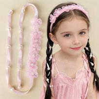 Pearl Beads Girls Hair Headband Boho Style Lace Hair Accessories Braiding Hair Ropes  Hair Styling rožinė