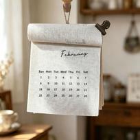 Retro Style Fabric Wall Calendar Portable Calendar Planner Monthly Planner  Study Room Style B gray