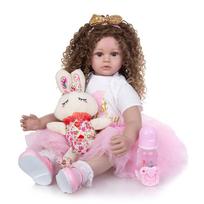 Naujas atvykimas 60 CM Reborn Dolls Menina Ilgi Plaukai Gyvenimas Minkštas Silikoninis Audinys Kūno Naujagimio Boneca Žaislai Vaikams Gimtadienio Kalėdų dovana 60 cm ruda
